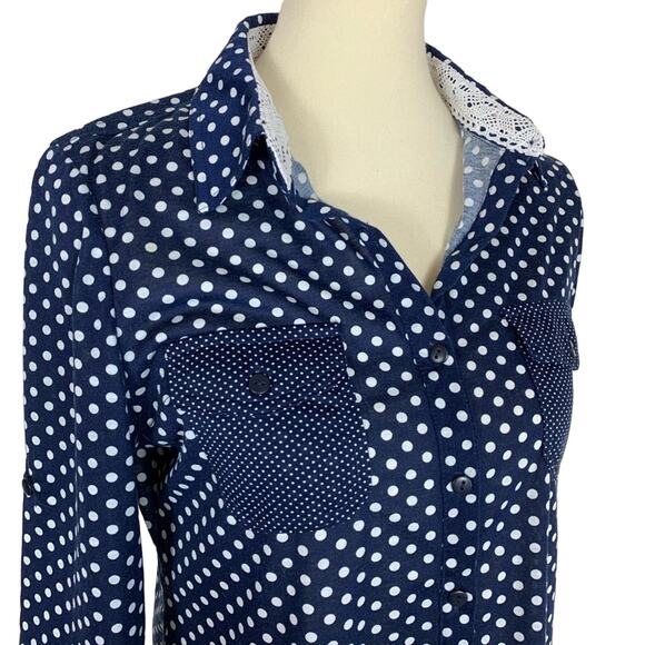 Eden & Olivia Blue White Polka Dot Blouse Small - Picture 6 of 8